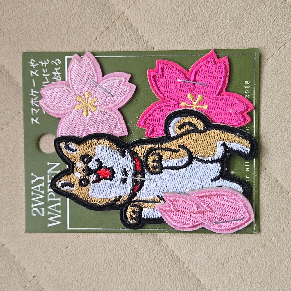 Shiba Inu dog Cherry Blossom flower patch